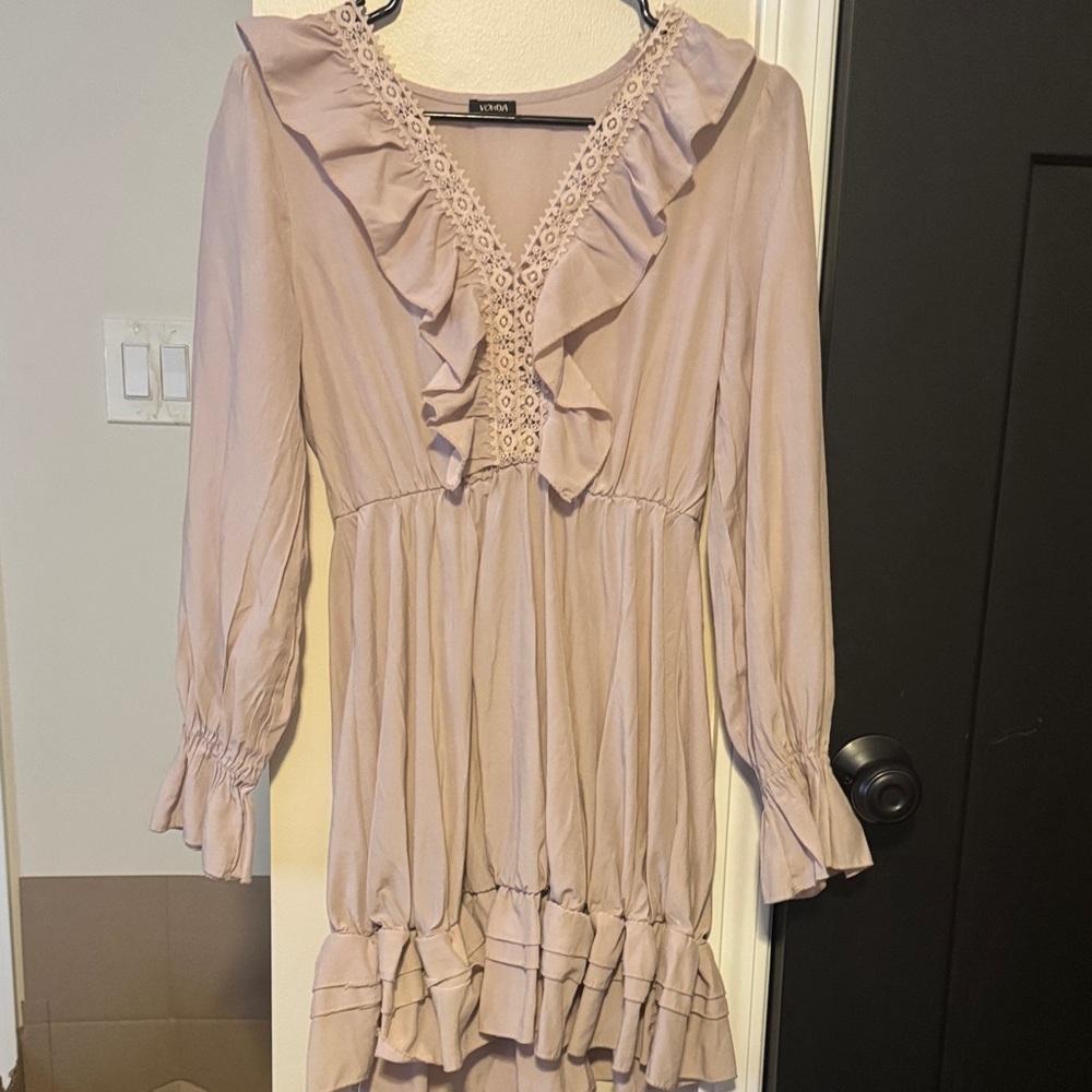 Vince Camuto Women's Long Sleeve Ruffle Dress - Cream